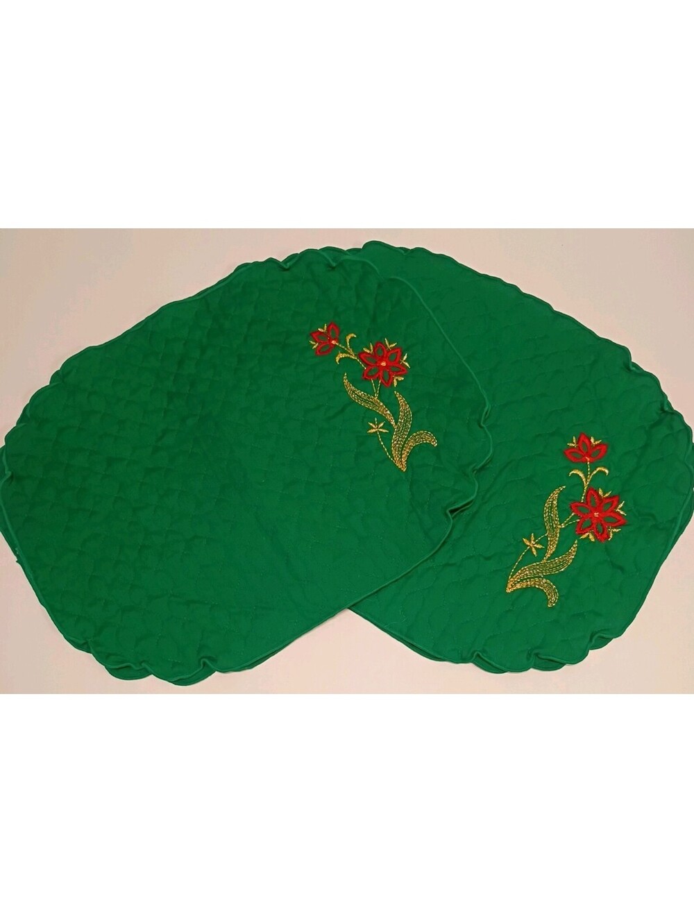 Vintage Set of 4~70s 80s Green Gold Red Flower Cottage Grandma Core PLACEMATS